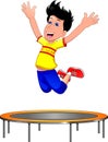 Happy cute kid jump on trampoline