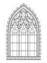 Beautiful medieval stained glass window in French churches. Black and white drawing for coloring book. Flaming Gothic.