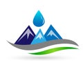 Mountain Range water drop snow top blue sky Logo icons symbol logo design on white background Royalty Free Stock Photo