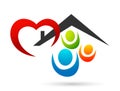 Happy Family union team love in heart shaped house children kids taking care growth parenting care successful icon design vector