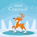 Christmas reindeer skating on ice Royalty Free Stock Photo