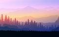 Nature forest Natural Pine forest mountains horizon Landscape wallpaper Sunrise and sunset Illustration vector style Background