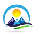 Mountain Range sun snow top blue sky Logo icons symbol logo design on white background Royalty Free Stock Photo