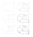 How to draw from nature sketch of cute sleeping fox. Creation step by step pencil drawing. Educational page for artists. Royalty Free Stock Photo