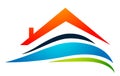 Abstract real estate home house roof sea water wave logo icon