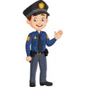 Cartoon smiling policeman waving hand