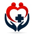 Red heart care medical health care love hands care and holding heart illustrations vector icon logo Royalty Free Stock Photo