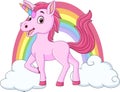 Cute baby unicorn with clouds and rainbow Royalty Free Stock Photo
