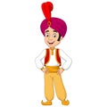 Cartoon young aladdin posing on white background