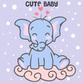 Cute baby elephant sitting on the cloud Royalty Free Stock Photo