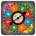 Vintage style spinner for board game with spinning arrow, numbers, and letters. Royalty Free Stock Photo