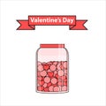 Vector illustration of a glass jar with hearts and circles. Vector theme with valentines day Royalty Free Stock Photo