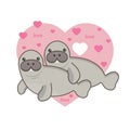 Cute card with loving couple of manatee.