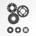 Three sets of gear and bearings with varying shapes Royalty Free Stock Photo