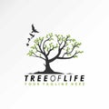 Tree of life that is characterized by the presence of grass and birds around it Royalty Free Stock Photo