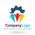 People gear globe team work gear wheels and care logo partnership education group work people diversity icon vector designs Royalty Free Stock Photo