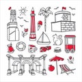 Vector illustration Symbols of Antalya, Turkey. Royalty Free Stock Photo