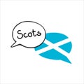 The Scottish language. Vector illustration of two doodle speech bubbles with a national flag of Scotland and hand writing. Royalty Free Stock Photo