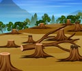 Deforestation scene with chopped woods illustration