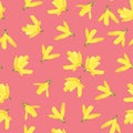 Seamless floral pattern with blossoming yellow flowers Forsythia. Royalty Free Stock Photo