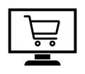 Computer monitor online shopping cart icon