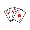 Royal flush of diamonds, playing cards deck colorful illustration.