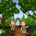 The explorer boy and girl at the forest Royalty Free Stock Photo