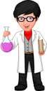 Cartoon boy scientist holding test tube