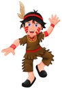 boy wearing american indian costume