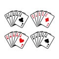 Royal flush hand of clubs, diamonds, hearts and spades playing cards deck colorful illustration. Royalty Free Stock Photo