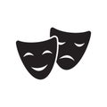 Theatre or opera drama masks black isolated vector icon. Royalty Free Stock Photo