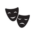 Theatre or opera drama masks black isolated vector icon. Royalty Free Stock Photo