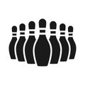 Bowling pins simple black isolated vector icon.