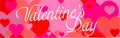 Vectorized illustration of Valentine`s Day white text sign and red pink purple violet lilac orange hearts on background