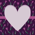 Big heart with pink ribbon on first crocuses spring fresh floral botanical seasonal card