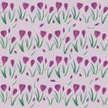 First crocuses in horizontal rows spring fresh floral botanical seasonal seamless pattern