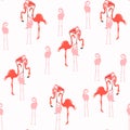 Pink flamingo, white background. Floral seamless pattern. Tropical illustration. Exotic  birds. Royalty Free Stock Photo