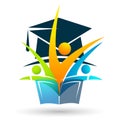 Graduates couple academic world education students logo icon successful graduation bachelor icon element on white background