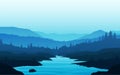 Mountains lake landscape silhouette tree horizon Landscape wallpaper Sunrise and sunset Illustration vector style colorful view