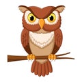 Cartoon owl on tree branch Royalty Free Stock Photo