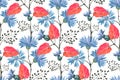 Art floral vector seamless pattern. Blue flowering cornflower,