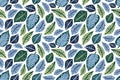 Art floral vector seamless pattern. Blue, light blue, green tropical leaves isolated on white background. Royalty Free Stock Photo