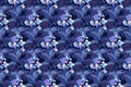 Art floral vector seamless pattern. Blue Mattiola incana in the blue foliage Royalty Free Stock Photo