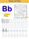 Tracing letter B for study alphabet. Printable worksheet for kids. Education page for coloring book.