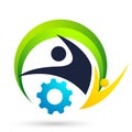People gear globe team work gear wheels and care logo partnership education group work people diversity icon vector designs Royalty Free Stock Photo