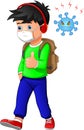 Cute Boy cartoon wearing breath mask for virus protect Royalty Free Stock Photo