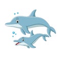 Cartoon mother dolphin swims with baby Royalty Free Stock Photo