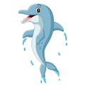Cartoon happy blue dolphin jumping Royalty Free Stock Photo