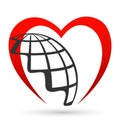 Globe love world heart icon illustration vector on white background