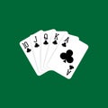 Royal flush hand of clubs, playing cards deck colorful illustration. Royalty Free Stock Photo